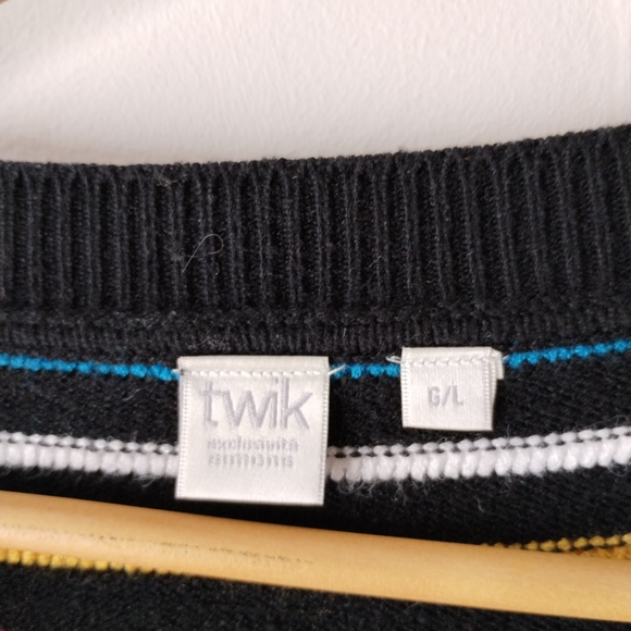 TWIK Multicolor Candy Stripe Sweater SIMONS Geometric Knit Pullover Top Comfy L - Picture 4 of 4